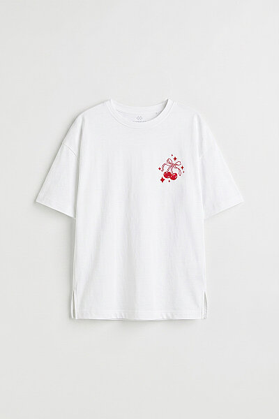 Tommylife Toptan Beyaz Oversize Kısa Kollu Baskılı Kız Çocuk T-Shirt - 75176 - 3