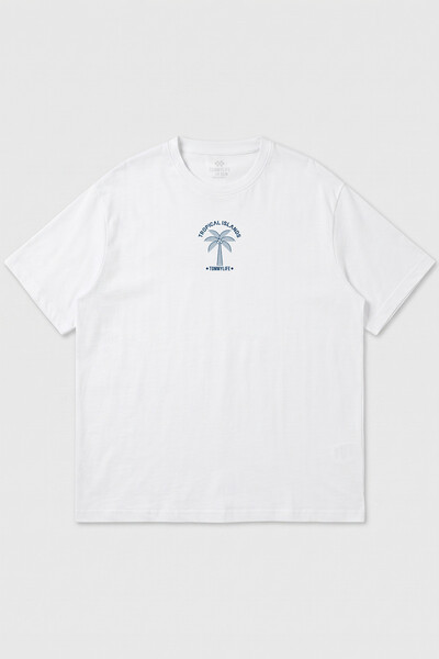 TOMMYLIFE - Tommylife Toptan Beyaz Rahat Form Baskılı Battal Kısa Kollu Erkek T-Shirt - 88473