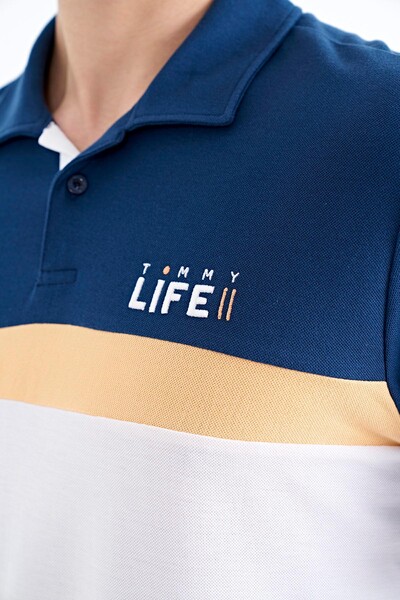 Tommylife Toptan Beyaz Renk Geçişli Polo Yaka Standart Kalıp Erkek T-Shirt - 88238 - Thumbnail