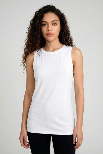 TOMMYLIFE - Tommylife Toptan Beyaz Slim Fit Basic O Yaka Sıfır Kol Kadın Atlet - 97313