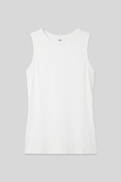 Tommylife Toptan Beyaz Slim Fit Basic O Yaka Sıfır Kol Kadın Atlet - 97313 - Thumbnail