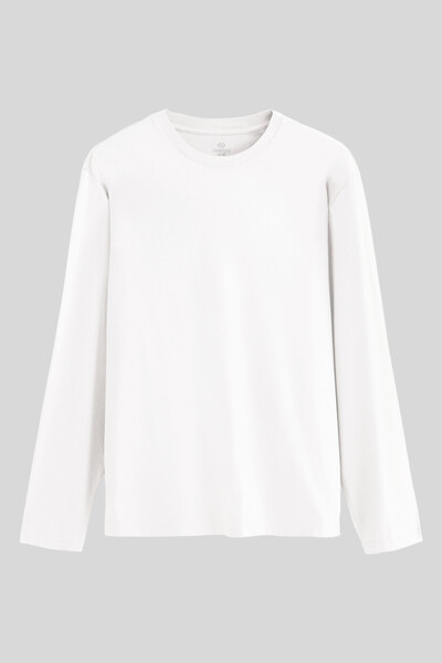 TOMMYLIFE - Tommylife Toptan Beyaz Standart Fit Basic O Yaka Uzun Kollu İnce Erkek T-Shirt - 87997