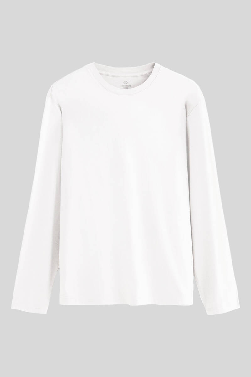 TOMMYLIFE - Tommylife Toptan Beyaz Standart Fit Basic O Yaka Uzun Kollu İnce Erkek T-Shirt - 87997