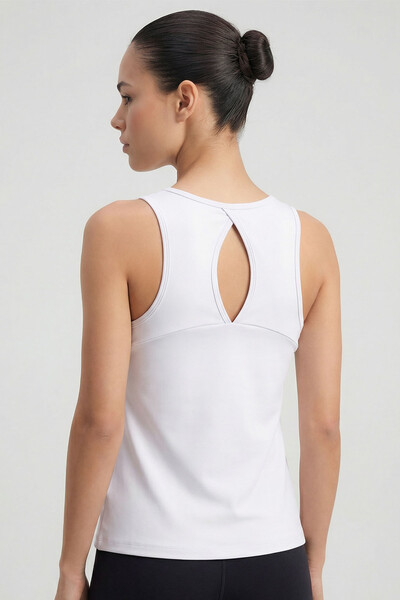 Tommylife Toptan Beyaz Standart Fit Çapraz Sırt Detaylı Kadın Spor Atlet - 97296 - Thumbnail