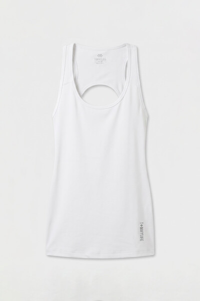 TOMMYLIFE - Tommylife Toptan Beyaz Standart Fit Sırt Detaylı Performans Kadın Spor Atlet - 97297