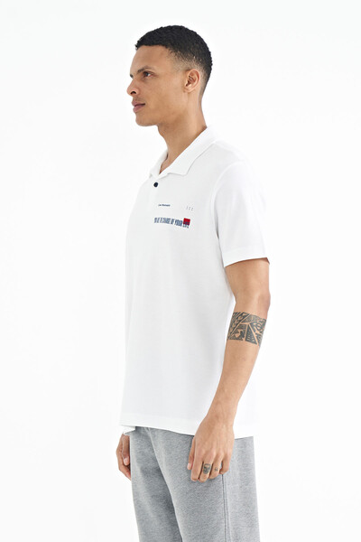 Tommylife Toptan Beyaz Yazı Baskılı Standart Form Polo Yaka Erkek T-Shirt - 88236 - Thumbnail