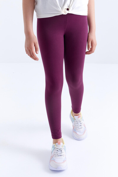 Tommylife Toptan Bordo Yüksek Bel Dar Paça Kız Çocuk Tayt - 75047 - 4