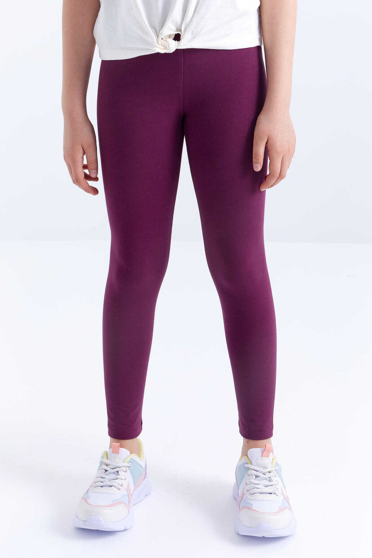 Tommylife Toptan Bordo Yüksek Bel Dar Paça Kız Çocuk Tayt - 75047 - 6