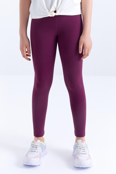 Tommylife Toptan Bordo Yüksek Bel Dar Paça Kız Çocuk Tayt - 75047 - 6
