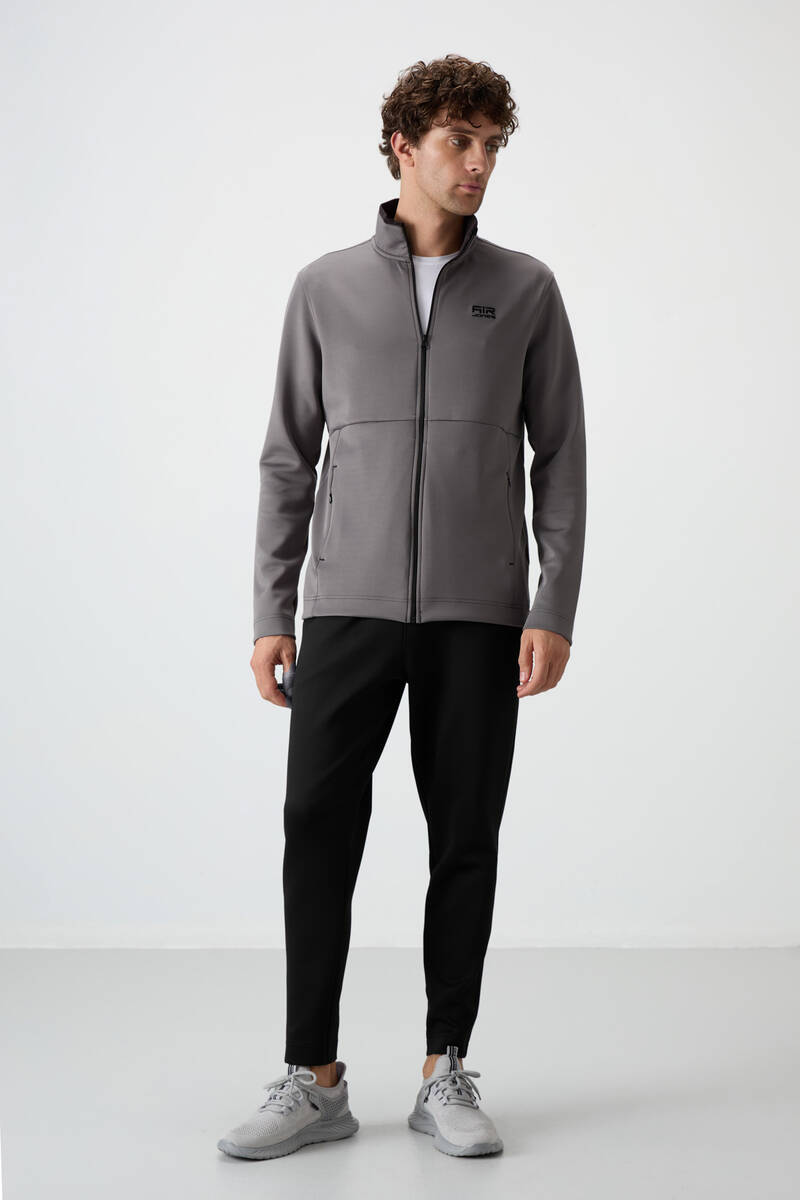 TOMMYLIFE - Tommylife Toptan Bran Standart Kalıp Scuba Basic Erkek Eşofman Takım 85199 Koyu Gri - Siyah