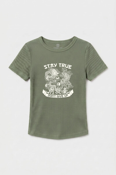 TOMMYLIFE - Tommylife Toptan Çağla Baskılı O Yaka Kadın T-Shirt - 97201