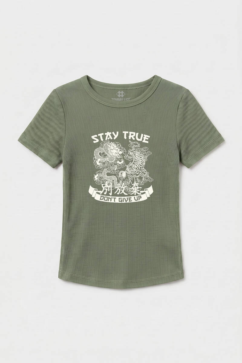TOMMYLIFE - Tommylife Toptan Çağla Baskılı O Yaka Kadın T-Shirt - 97201