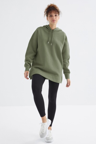 Tommylife Toptan Çağla Reglan Kol Basic Kapüşonlu Oversize Tunik - 97242 - Thumbnail