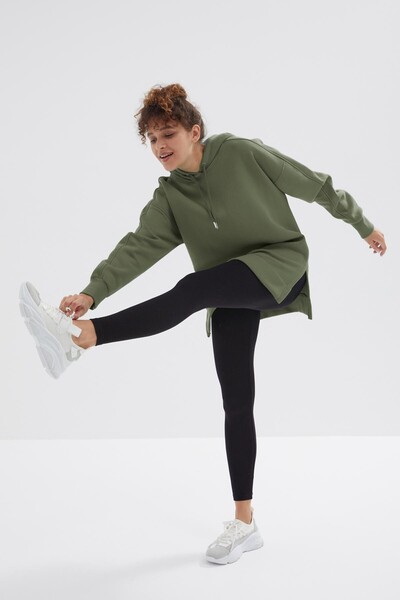 Tommylife Toptan Çağla Reglan Kol Basic Kapüşonlu Oversize Tunik - 97242 - Thumbnail