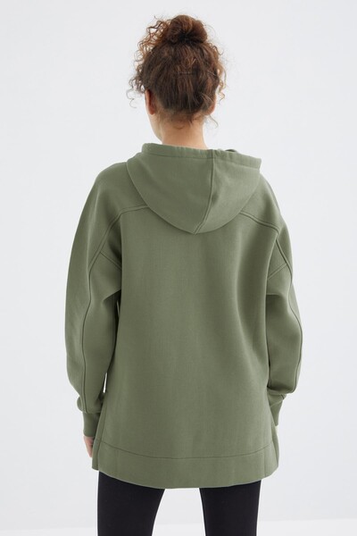 Tommylife Toptan Çağla Reglan Kol Basic Kapüşonlu Oversize Tunik - 97242 - Thumbnail