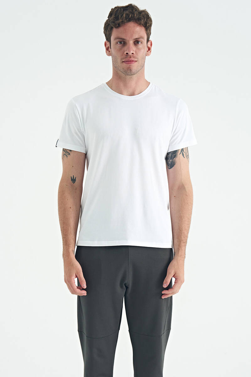 TOMMYLIFE - Tommylife Toptan Calvin Beyaz Basic Erkek T-Shirt - 88245