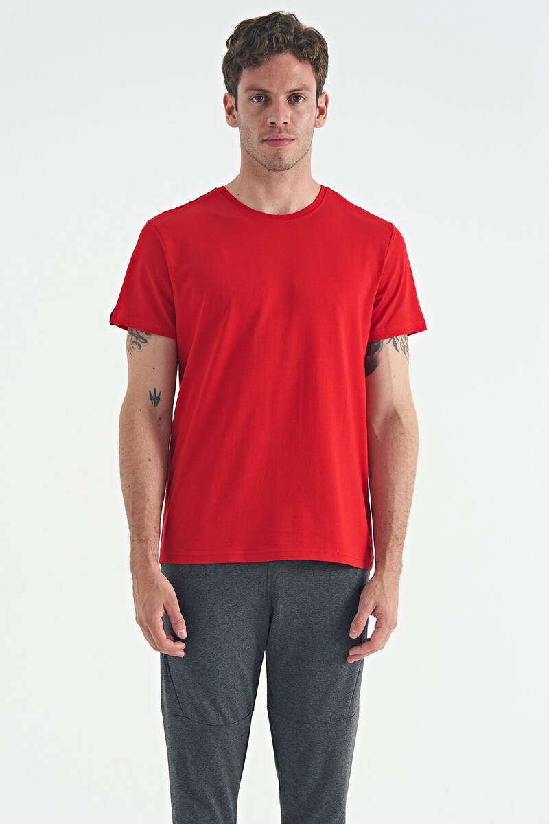 TOMMYLIFE - Tommylife Toptan Calvin Kırmızı Basic Erkek T-Shirt - 88245