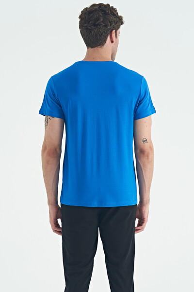 Tommylife Toptan Calvin O Yaka Standart Kalıp Basic Erkek T-Shirt 88245 Saks - Thumbnail