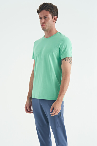 Tommylife Toptan Calvin O Yaka Standart Kalıp Basic Erkek T-Shirt 88245 Su Yeşili - Thumbnail