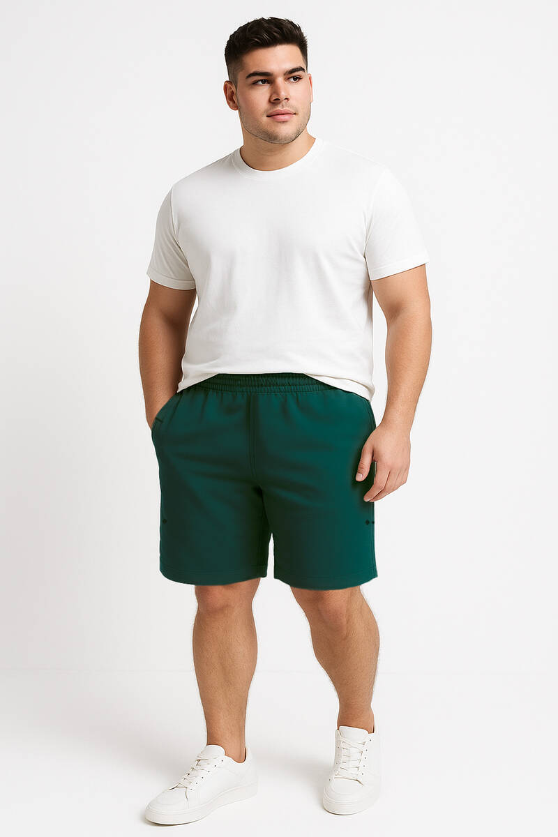 TOMMYLIFE - Tommylife Toptan Çam Yeşili Rahat Form Bağcıklı Cep Detaylı Battal Büyük Beden Erkek Şort - 81297