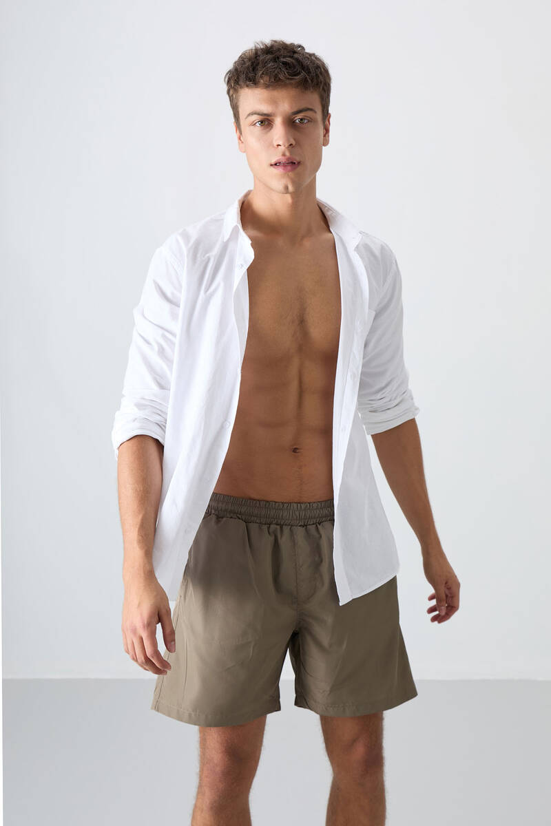 TOMMYLIFE - Tommylife Toptan Camel Belden Lastikli Standart Kalıp Erkek Deniz Şortu - 81237