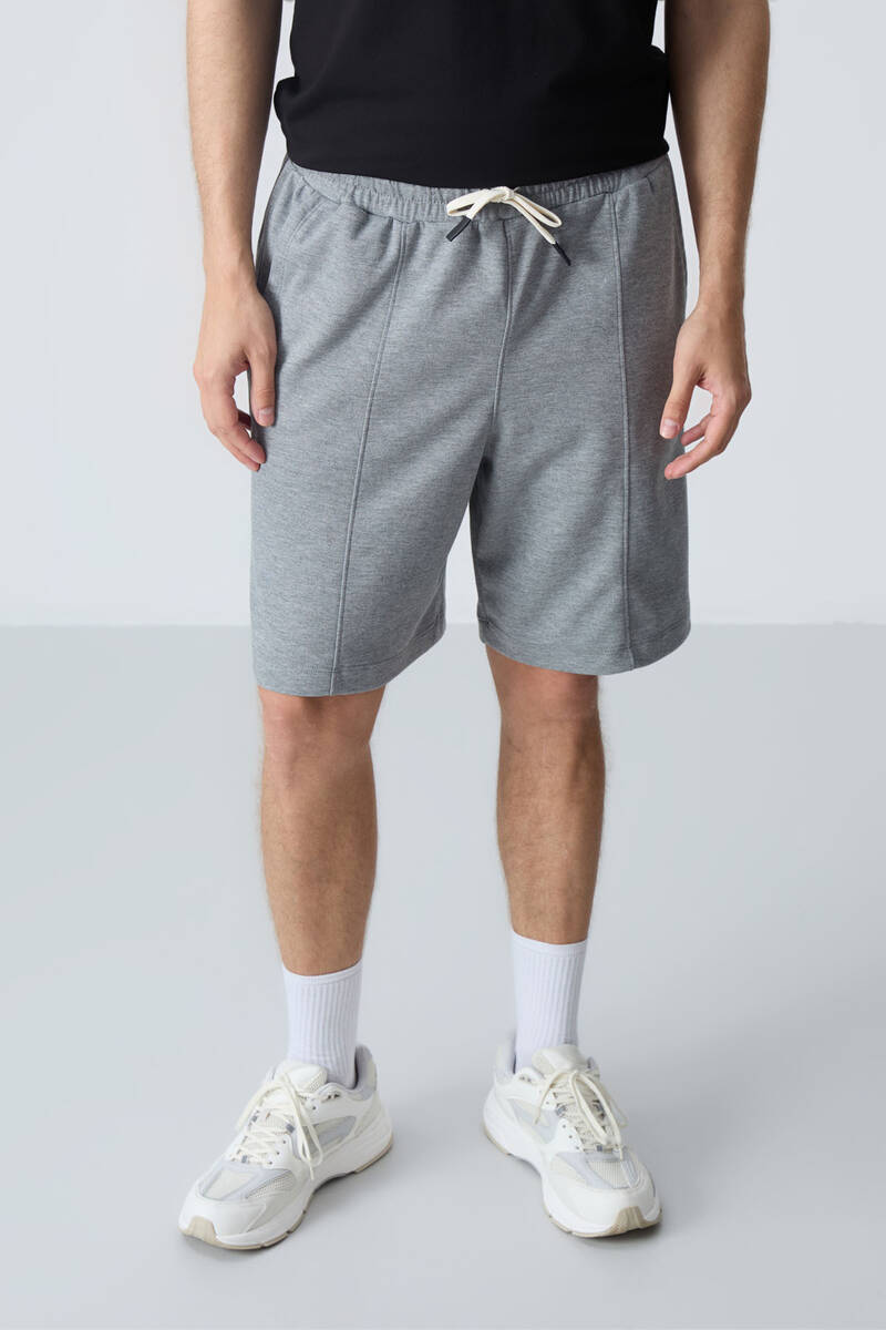 TommyLife - Tommylife Toptan Comfort Fit Basic Erkek Şort 81277 Gri Melanj