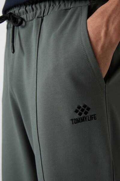 Tommylife Toptan Comfort Fit Nakışlı Erkek Jogger Eşofman Alt 82123 Haki - Thumbnail