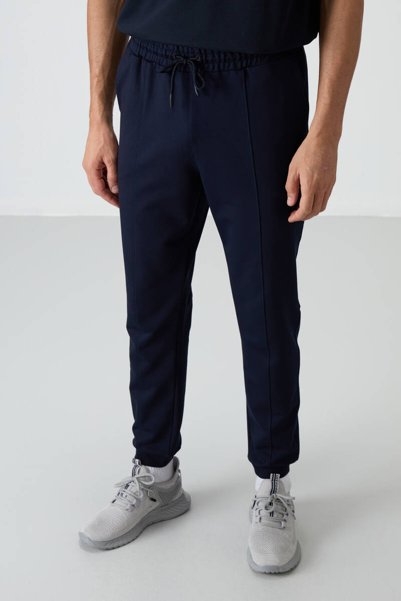 TOMMYLIFE - Tommylife Toptan Comfort Fit Nakışlı Erkek Jogger Eşofman Alt 82123 İndigo