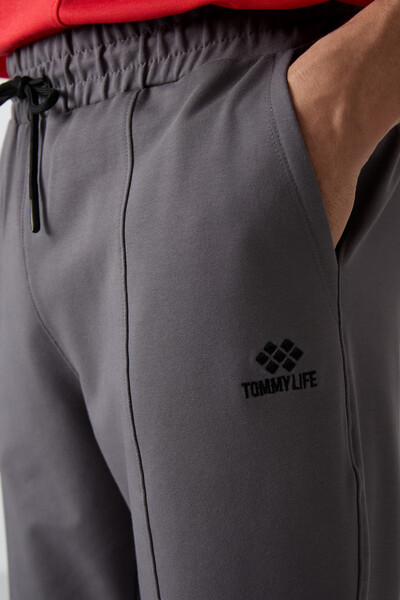 Tommylife Toptan Comfort Fit Nakışlı Erkek Jogger Eşofman Alt 82123 Koyu Gri - Thumbnail