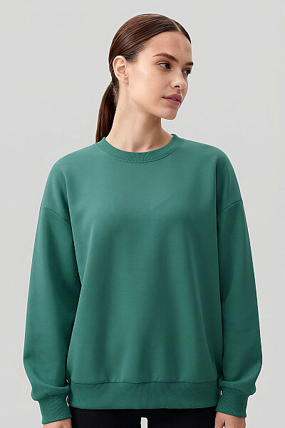 Tommylife Toptan Deniz Yeşili Basic O Yaka Oversize Kadın Sweatshirt - 97053 - 3