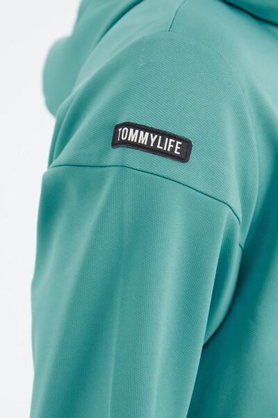 Tommylife Toptan Deniz Yeşili Kapüşonlu Yarım Fermuarlı Gizli Cep Detaylı Rahat Kalıp Erkek Sweatshirt - 88274 - Thumbnail