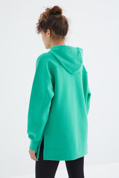 Tommylife Toptan Deniz Yeşili Reglan Kol Basic Kapüşonlu Oversize Tunik - 97242 - Thumbnail