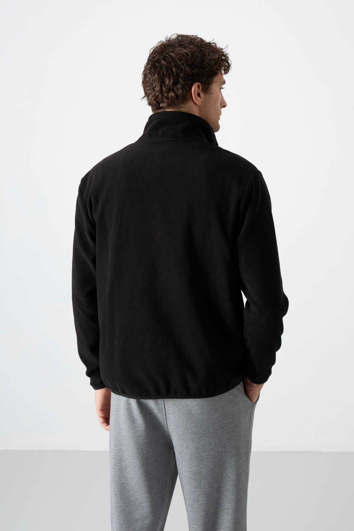 Tommylife Toptan Dik Yaka Dar Kalıp Yarım Fermuar Erkek Polar Sweatshirt 87891 Siyah - 6