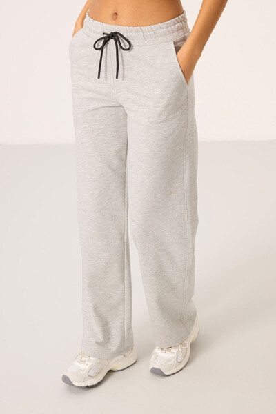 Tommylife Toptan Dik Yaka Fermuarlı Pamuklu Kadın Eşofman Tunik Takım - 95346 Gri Melanj - Thumbnail