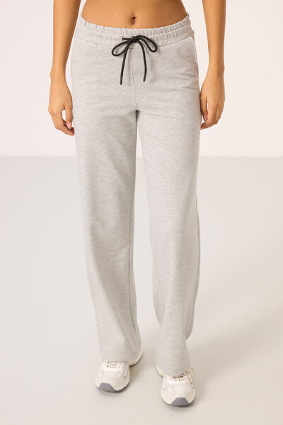 Tommylife Toptan Dik Yaka Fermuarlı Pamuklu Kadın Eşofman Tunik Takım - 95346 Gri Melanj - Thumbnail