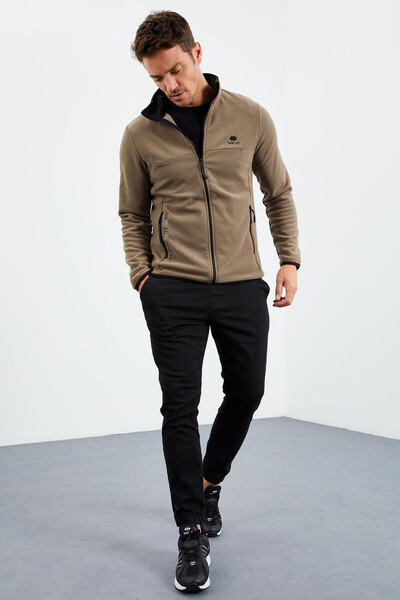 Tommylife Toptan Dik Yaka Standart Kalıp Fermuarlı Erkek Polar Sweatshirt 87992 Camel - Thumbnail