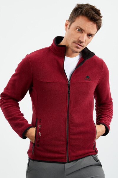 Tommylife Toptan Dik Yaka Standart Kalıp Fermuarlı Erkek Polar Sweatshirt 87992 Erguvan - Thumbnail