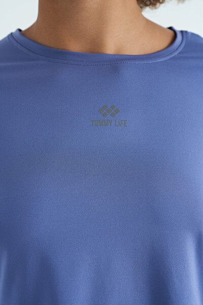 Tommylife Toptan Eflatun Logo Baskılı O Yaka Düşük Kol Oversize Kadın Crop T-Shirt - 97262 - Thumbnail