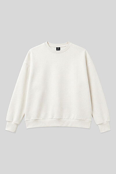 Tommylife Toptan Ekru Basic O Yaka Oversize Kadın Sweatshirt - 97053 - 2