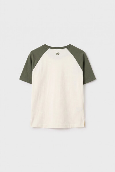 Tommylife Toptan Ekru-Haki Standart Fit Reglan Kollu Kız Çocuk T-Shirt - 75180 - Thumbnail