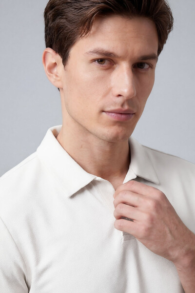 Tommylife Toptan Ekru Rahat Form Yumuşak Dokulu Polo Yaka Erkek T-Shirt - 88496 - Thumbnail