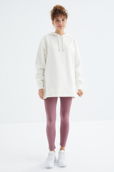 Tommylife Toptan Ekru Reglan Kol Basic Kapüşonlu Oversize Tunik - 97242 - Thumbnail