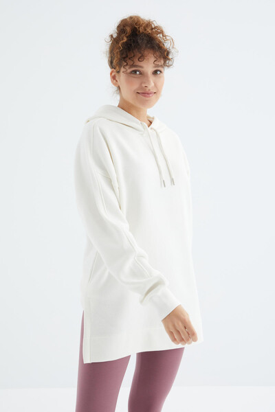 Tommylife Toptan Ekru Reglan Kol Basic Kapüşonlu Oversize Tunik - 97242 - Thumbnail
