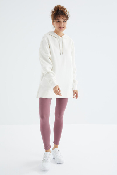 Tommylife Toptan Ekru Reglan Kol Basic Kapüşonlu Oversize Tunik - 97242 - Thumbnail