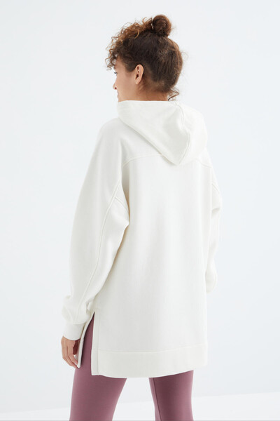 Tommylife Toptan Ekru Reglan Kol Basic Kapüşonlu Oversize Tunik - 97242 - Thumbnail