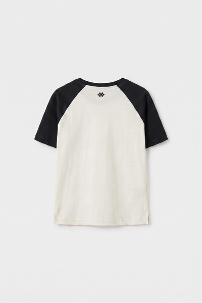 Tommylife Toptan Ekru-Siyah Standart Fit Reglan Kollu Kız Çocuk T-Shirt - 75180 - Thumbnail