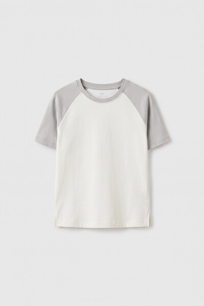 TOMMYLIFE - Tommylife Toptan Ekru-Taş Standart Fit Reglan Kollu Kız Çocuk T-Shirt - 75180