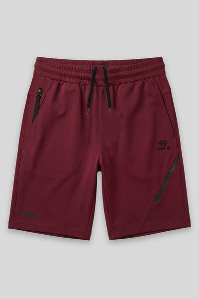 TOMMYLIFE - Tommylife Toptan Erguvan Desenli Bağcıklı Fermuar Cepli Erkek Şort - 81229