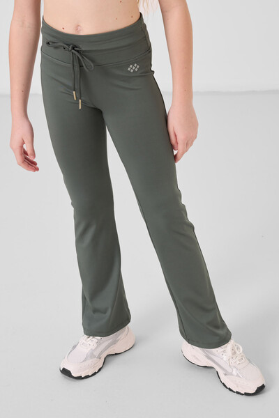 Tommylife Toptan Esnek Standart Fit Basic Performans İspanyol Paça Kız Çocuk Tayt 75193 Haki - Thumbnail
