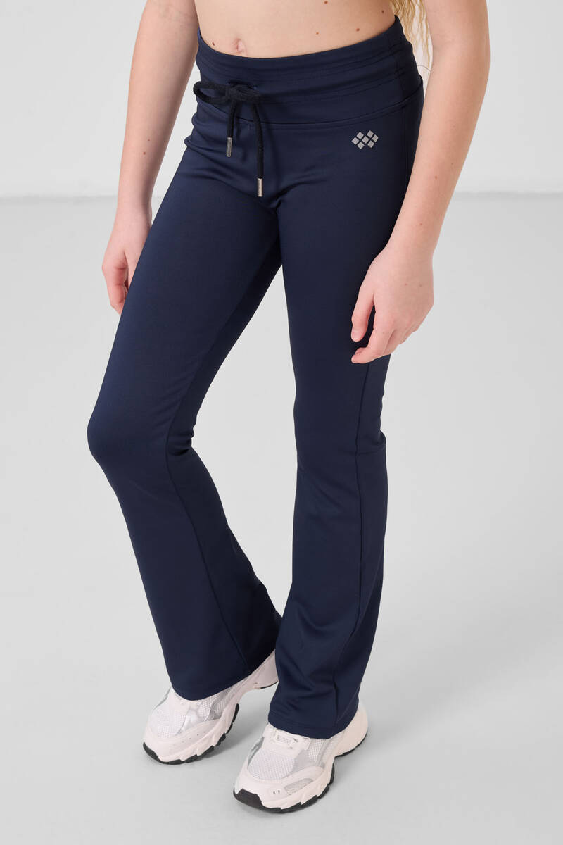 TOMMYLIFE - Tommylife Toptan Esnek Standart Fit Basic Performans İspanyol Paça Kız Çocuk Tayt 75193 İndigo